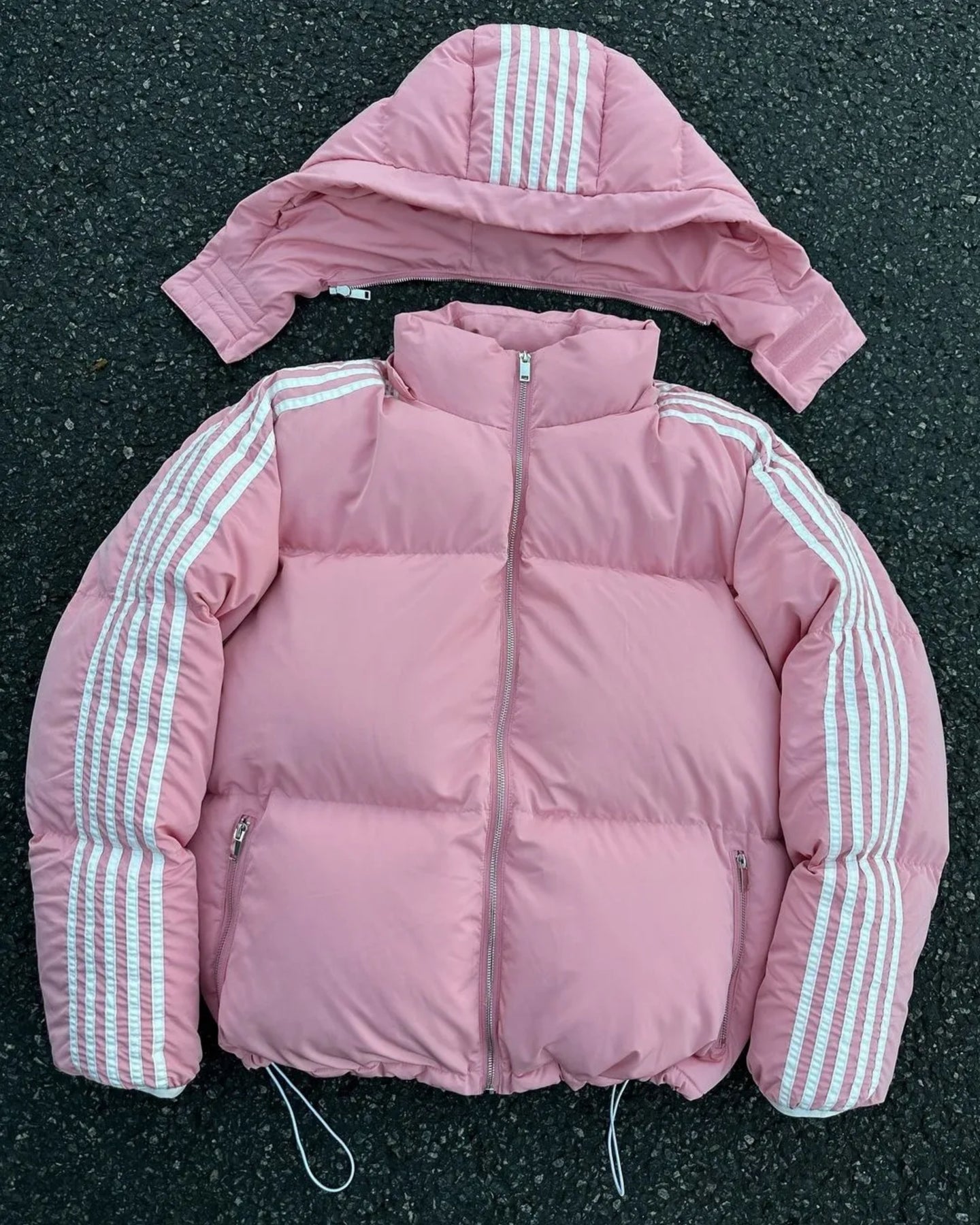 3 Strip Hooded Puffer Jacket